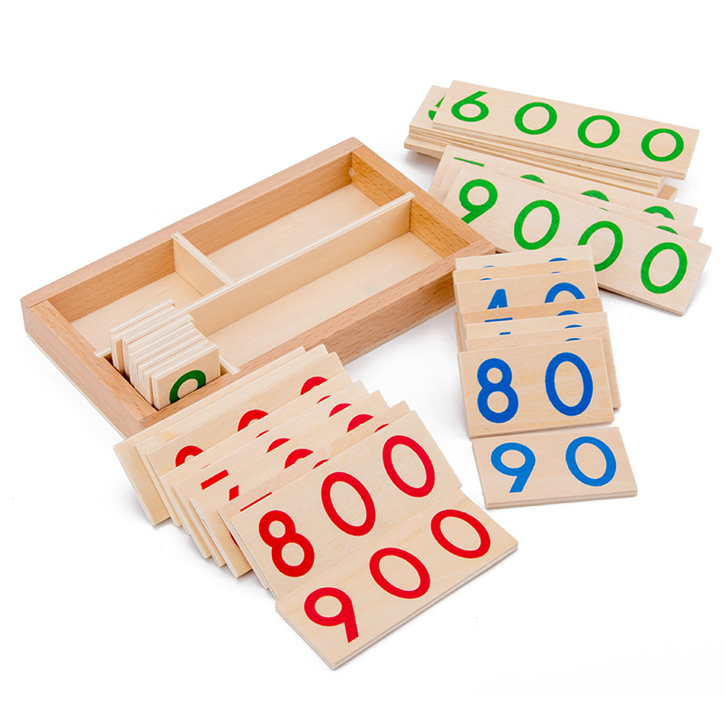 Math Manipulative Set - Kartu Nomor kayu 1-9000 montesori, kartu